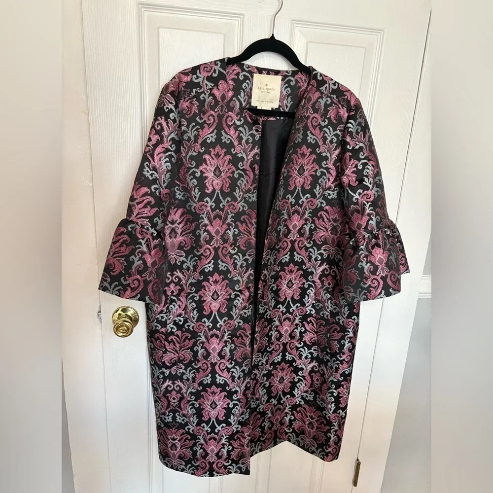 Kate Spade Finer Things Tapestry Jacquard Jacket – Size 14 – Metallic Blue/Pink
